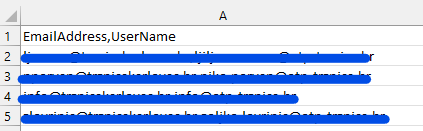 Kreiranje csv datoteke za  migraciju korisnika na Microsoft365